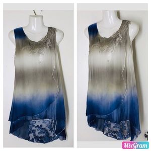 PARIS HUES blue floral sheer tie-dye women top blouse shirt